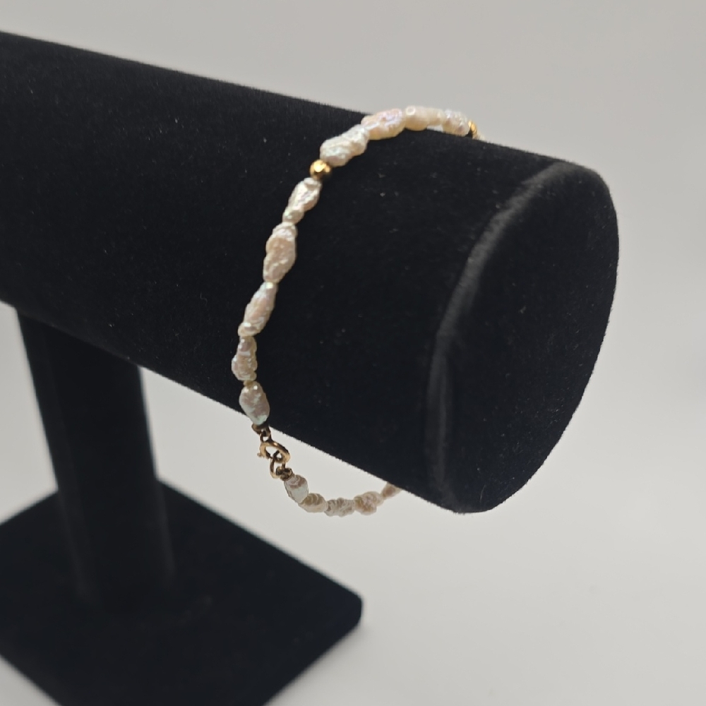 Vintage 14k Yellow Gold Bead Freshwater Rice Pearl Bracelet Lg